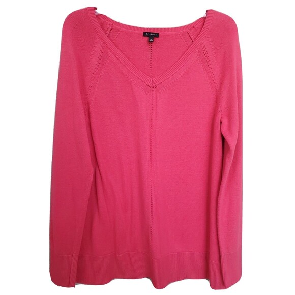 Talbots Red Pointelle V-Neck Cotton Blend Pullover Sweater Size Medium - Picture 1 of 7